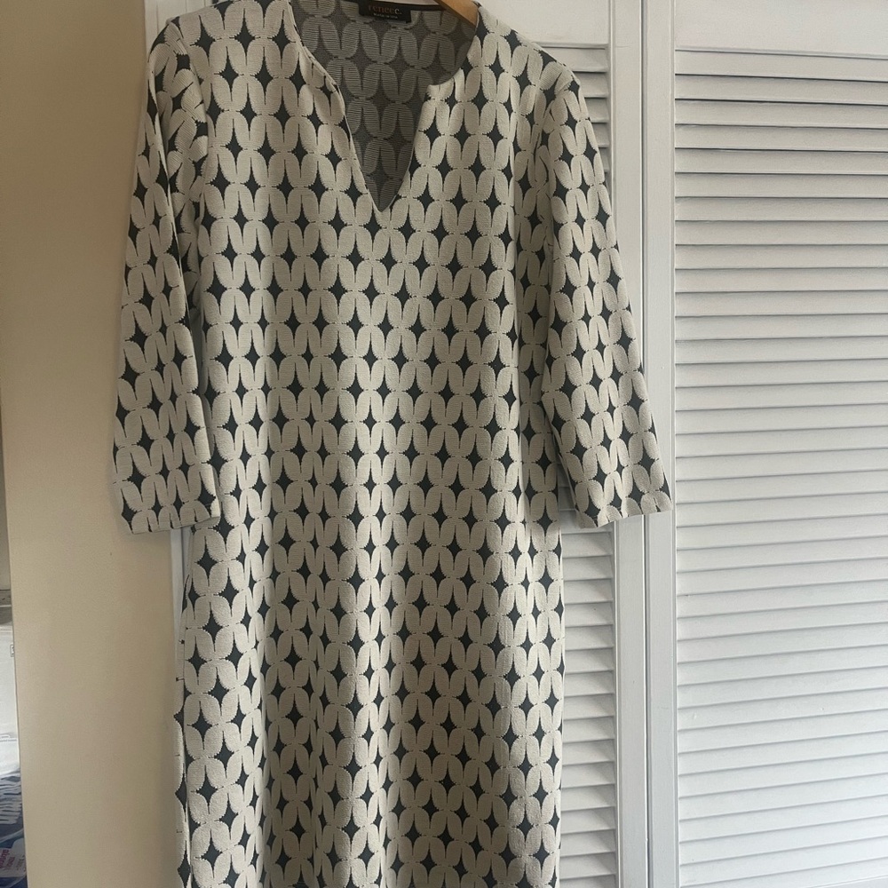 Renee C. Monochrome Leaf Print Dress